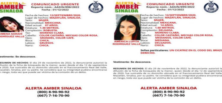 Emiten alerta Amber por menores sustraídas por el ex alcalde de Mazatlán
